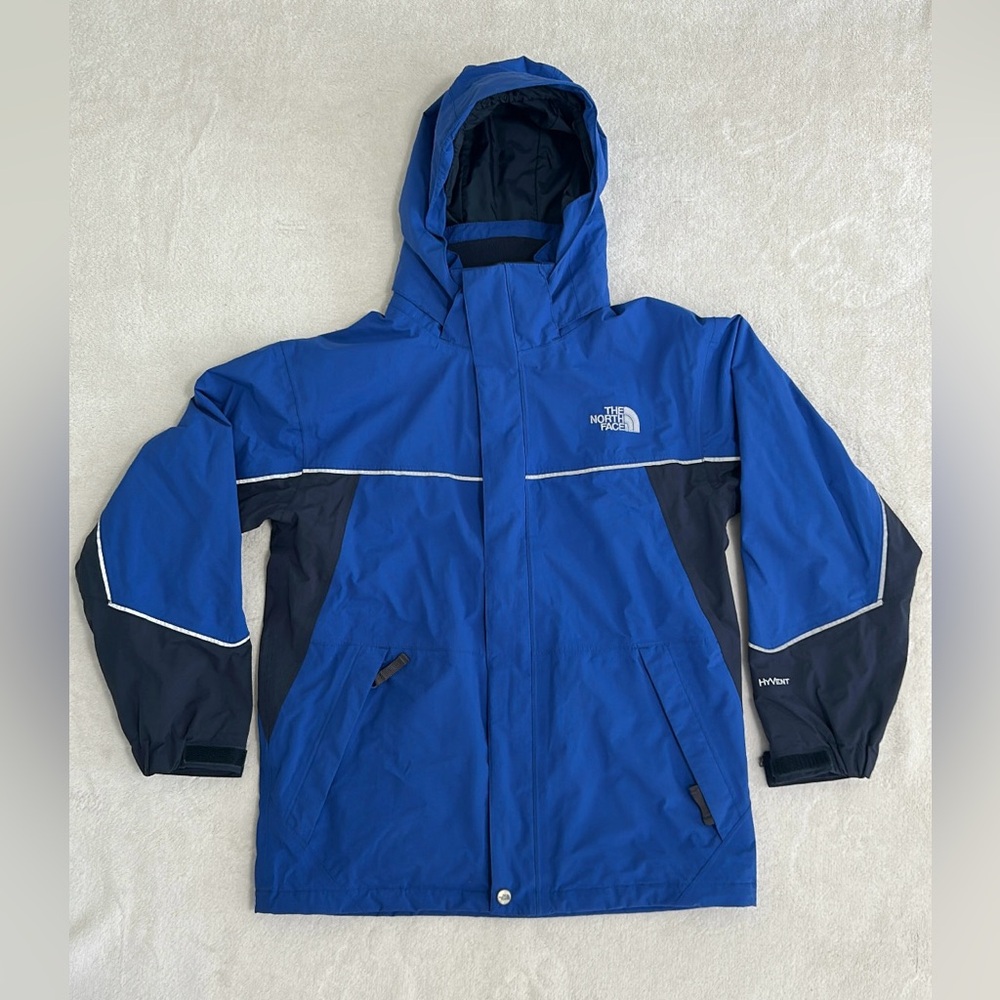 The North Face HyVent Boys L/G Hooded Waterproof Winter Jacket Blue